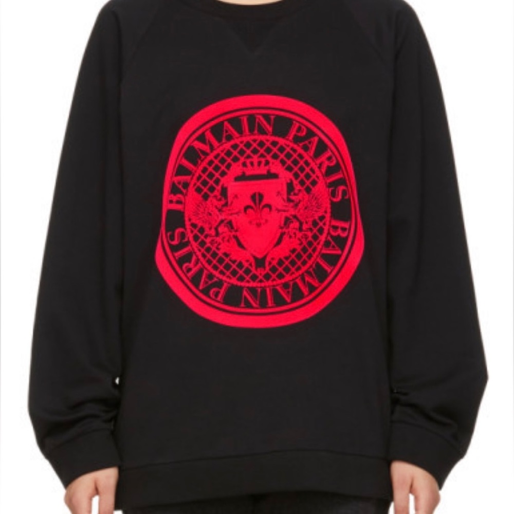 Balmain Black and Red/Pink Coin Logo Sweatshirt